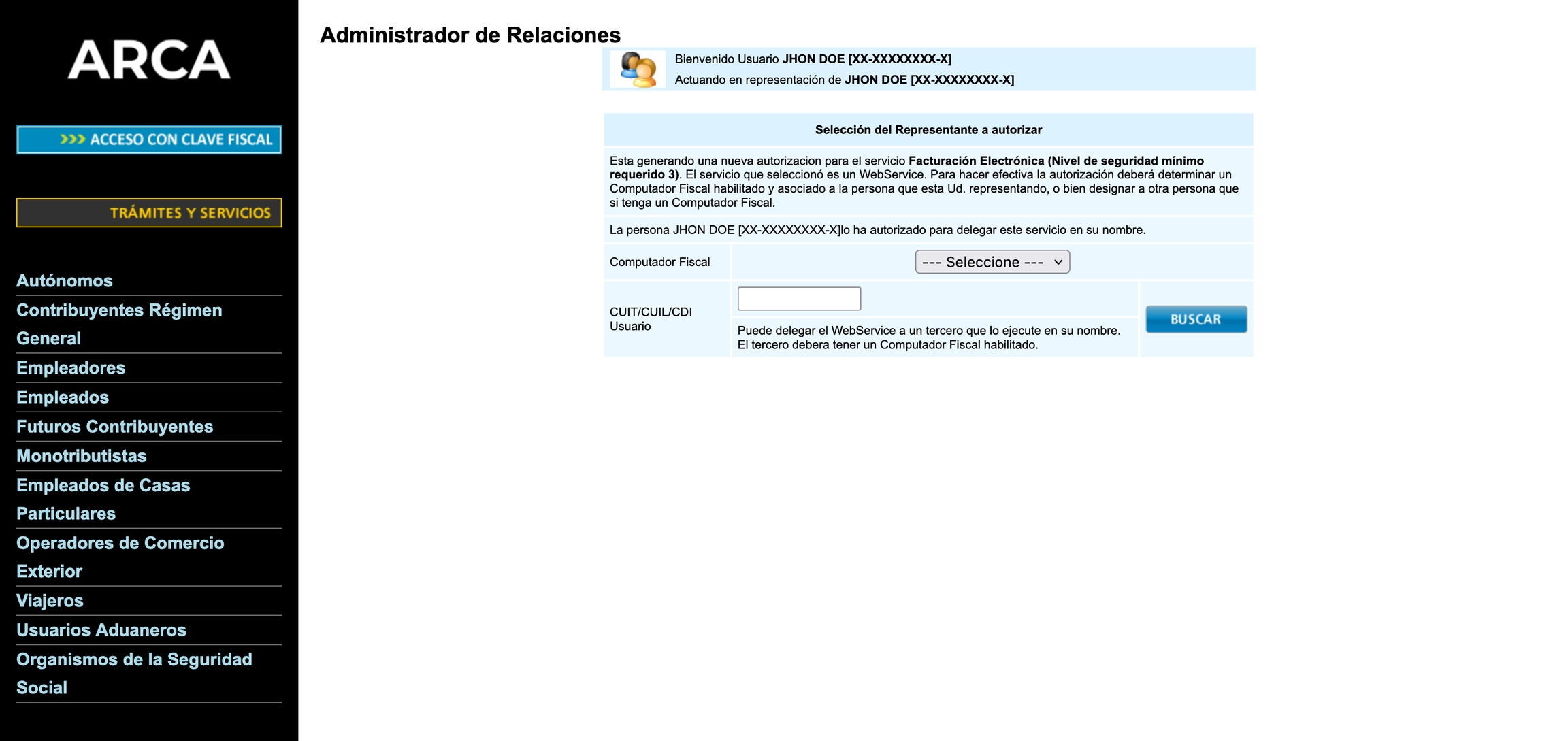 Administrador de Relaciones de Clave Fiscal