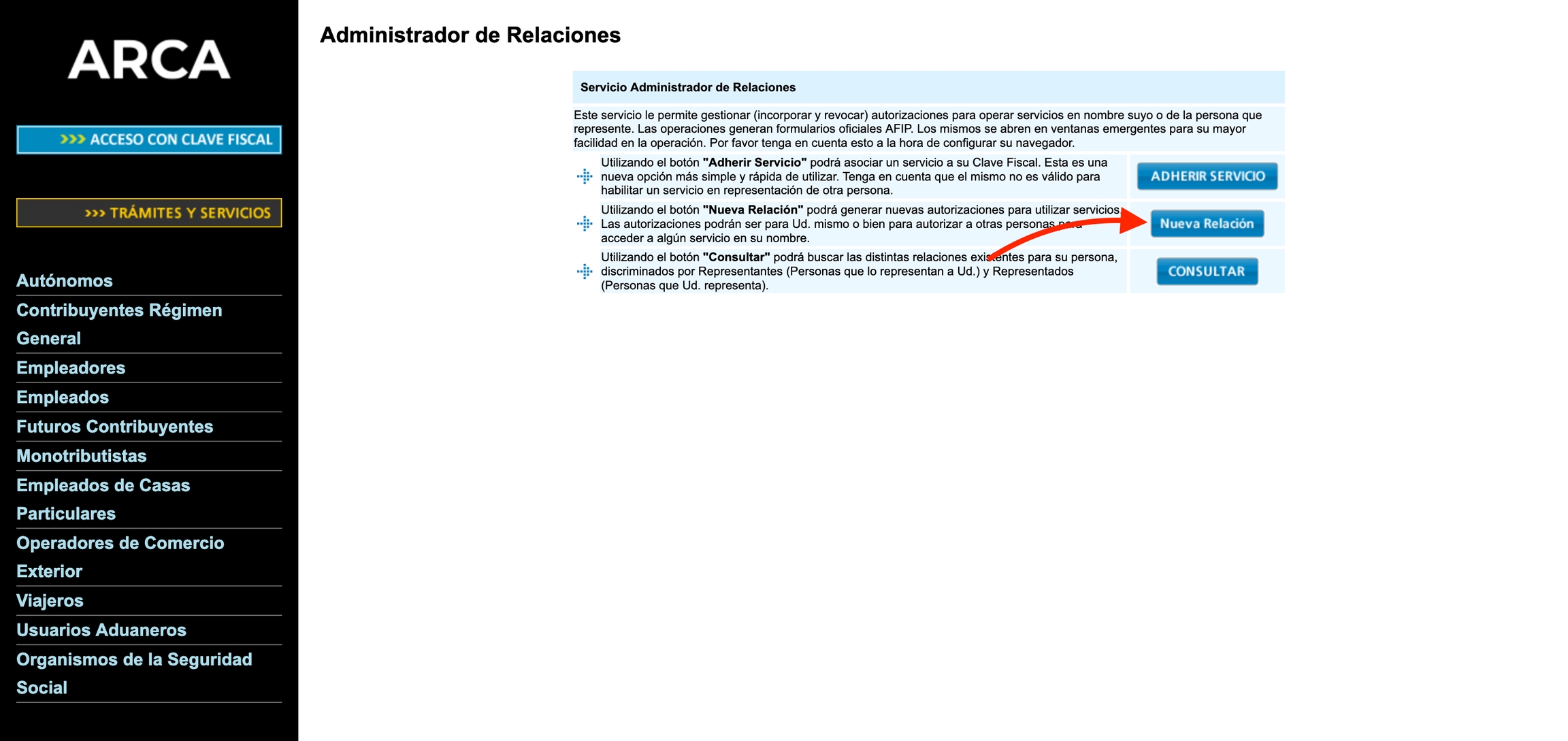 Administrador de Relaciones de Clave Fiscal
